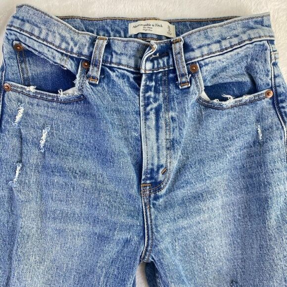 Abercrombie & Fitch Jeans Women Sz 26 The Mom High Rise Distressed Raw Hem - Picture 3 of 16